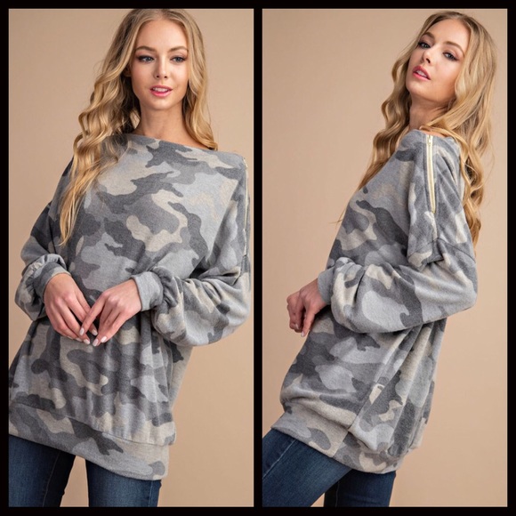 SALE-FIRM‼️Brushed Knit Camo Top-Grey - Picture 6 of 7